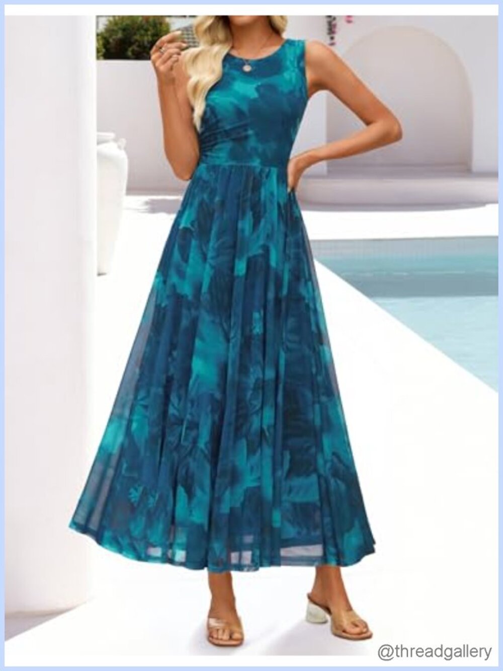 Women's Floral Maxi Dress Sleeveless Tulle Summer Wedding Guest - Picture 3 of 6